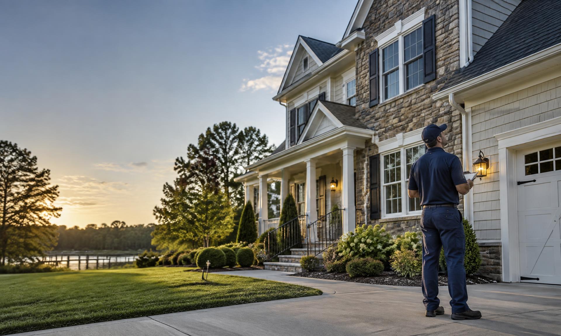 Home service professional inspecting a Suffolk area home